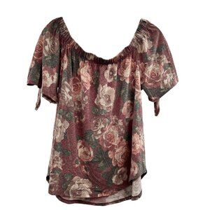 JODIFL Women's Off Shoulder Short Tie Sleeve Top Pink/Multi Floral Size Medium